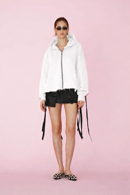 White Cotton Cutout Hoodie