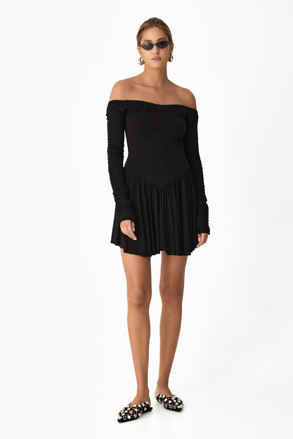 Black Mini Dress With Bare Shoulders