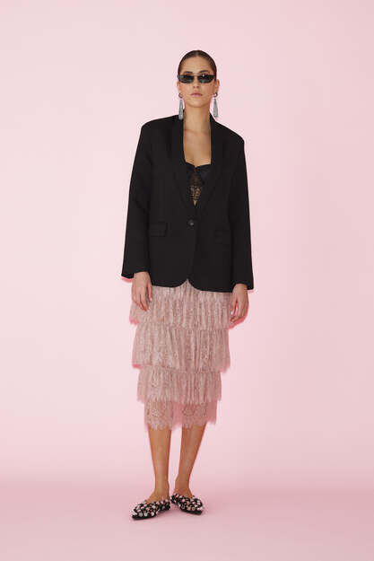 Rose Lace Midi Skirt With Ruffles