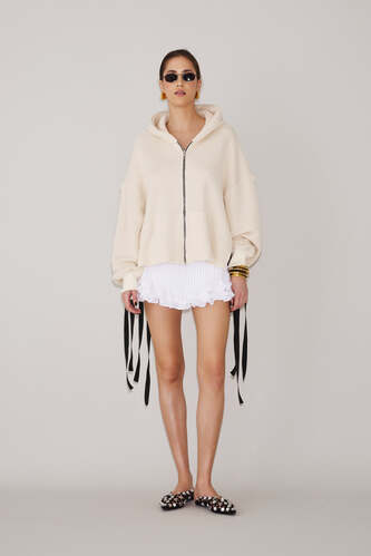 Cotton Beige Cutout Hoodie - PNK Casual