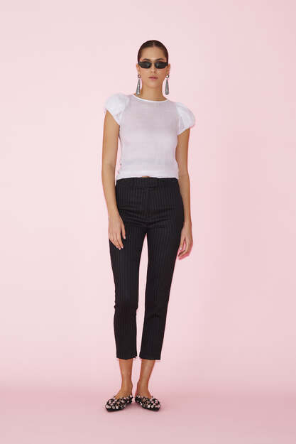 Striped Blue Pants With Detail at the Waist