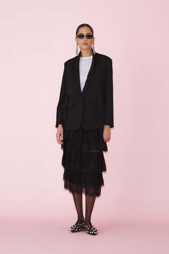 Black Cutout Blazer White Belt - PNK Casual