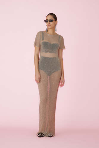 Sparkling Beige Maxi Dress - PNK Casual