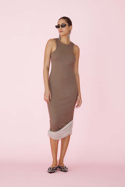 Brown Two-Color Dress