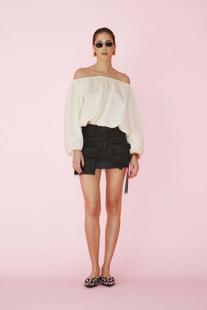 Yellow Blouse With Bare Shoulders