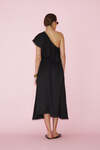 One Shoulder Black Viscose Midi Dress