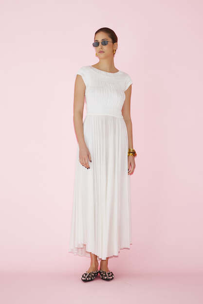 Wrap-Effect White Midi Dress