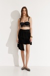 Black Pleated Mini Skirt with Asymmetric Hem