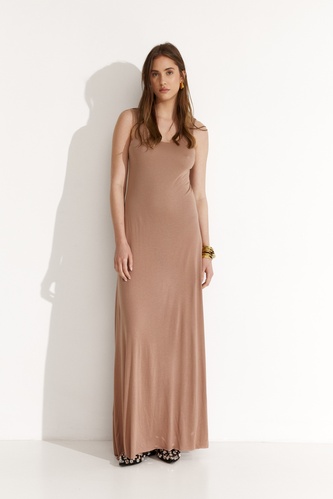 Beige Maxi Dress With Built-Bodysuit - PNK Casual
