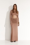 Beige Maxi Skirt With Ruched Waist Detail
