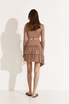 Beige Pleated Mini Skirt with Asymmetric Hem