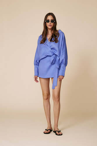 Lightweight Wrap Dress With Long Sleeves And Waist Tie - PNK Casual