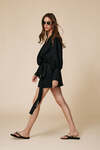 Black Lightweight Wrap Dress With Long Sleeves And Waist Tie