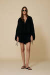 Black Cotton Oversized Shirt With Ruffled Detail