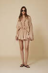 Beige Cotton Oversized Shirt With Ruffled Detail