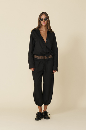 Relaxed-Fit Pants With Lace Insert At The Waistband - FW25 - PNK Casual
