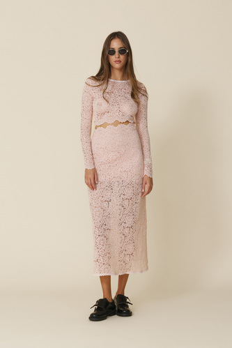 Rose Lace Midi Dress With A Feminine Cut And A Delicate Waist Cut-Out - FW25 - PNK Casual