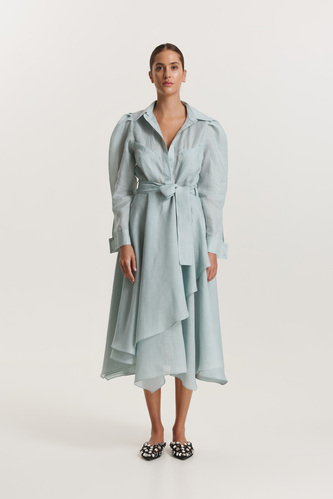 Aqua Ruffled Linen Midi Dress - PNK Casual