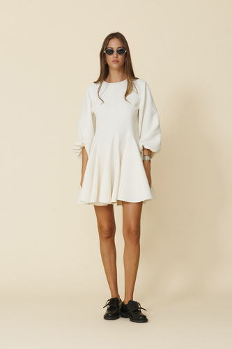 White Mini Dress With Long Puff Sleeves - PNK Casual
