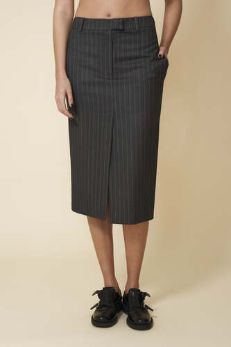 Grey Striped Midi Skirt - FW25 - PNK Casual