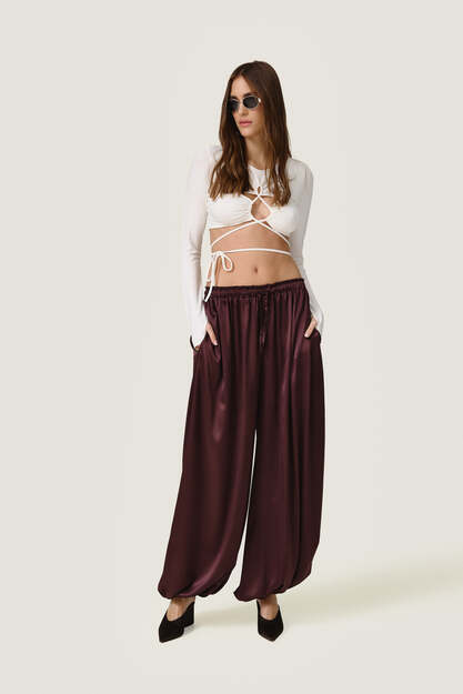 Cropped Blouse With a Front Cut-Out Detail And Adjustable Lace-Up Tie - SS26
