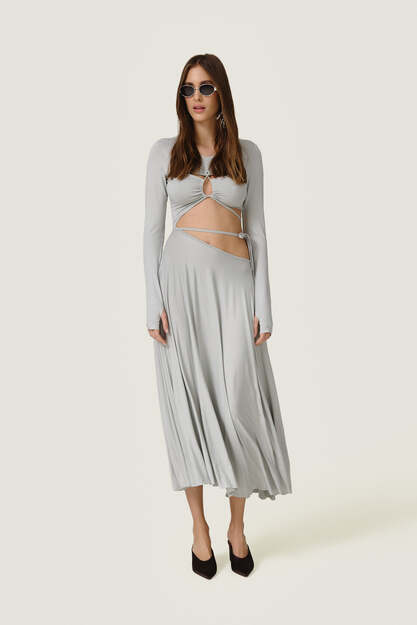 Grey Dress With a Front Cut-Out Detail And Adjustable Lace-Up Tie - SS26