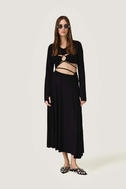 Black Dress With a Front Cut-Out Detail And Adjustable Lace-Up Tie - SS26