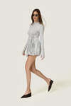 Grey Dress WIth Long Sleeves And Adjustable Waist Tie - SS26