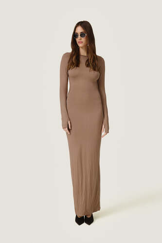 Beige Backless Dress With An Adjustable Lace-Up Detail - SS26 - PNK Casual