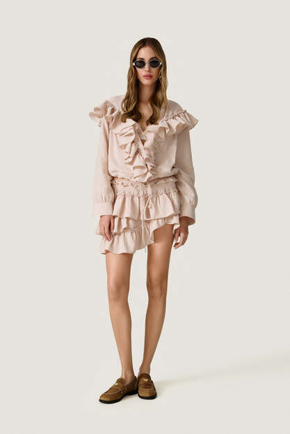 Beige Blouse With Ruffled Details - SS26