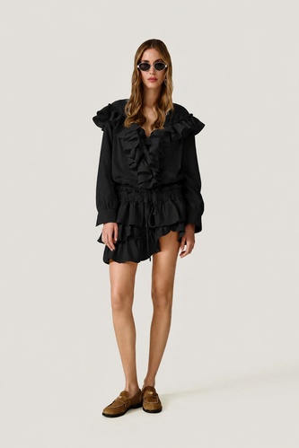 Black Skirt With Ruffled Details - SS26 - PNK Casual