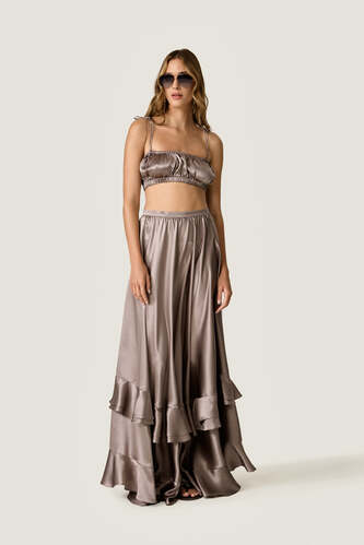 Mauve Silk Cropped Top with Thin Straps - PNK Casual