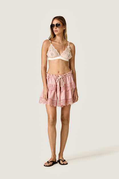 Rose Mini Skirt with Lace Inserts